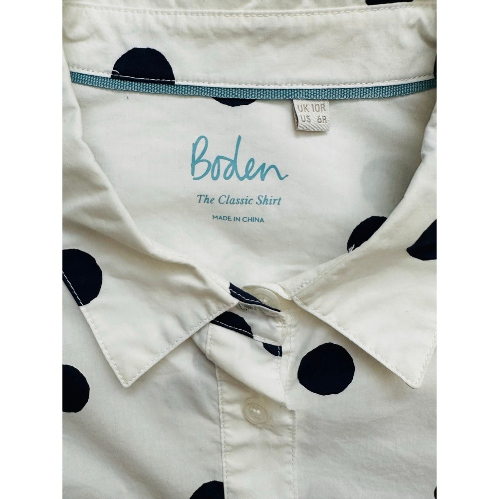Polka Dot Button Up Shirt Boden Classic White Navy Preppy Cotton 6R - Picture 3 of 8